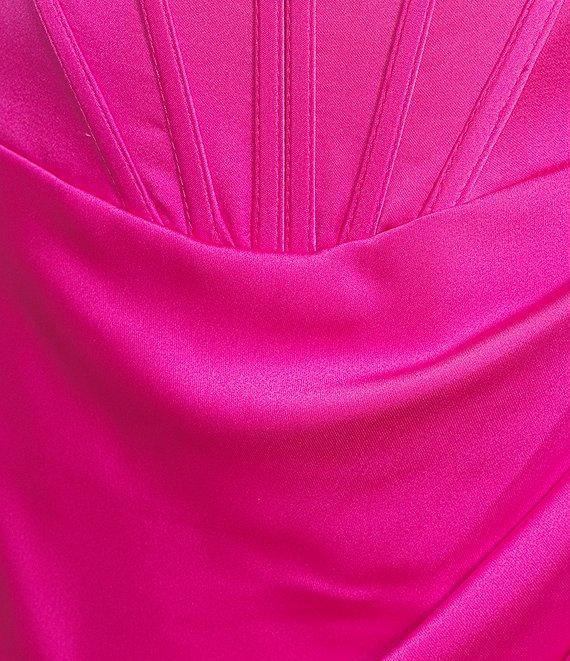GB Social Corset Cowl Neck Lace-Up Back Slit Hem Satin Long Dress Product Image