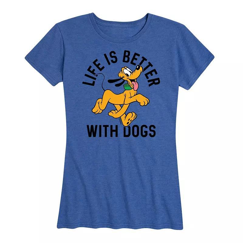 Disneys Pluto Womens Life Is Better With Dogs Graphic Tee Grey Green Product Image