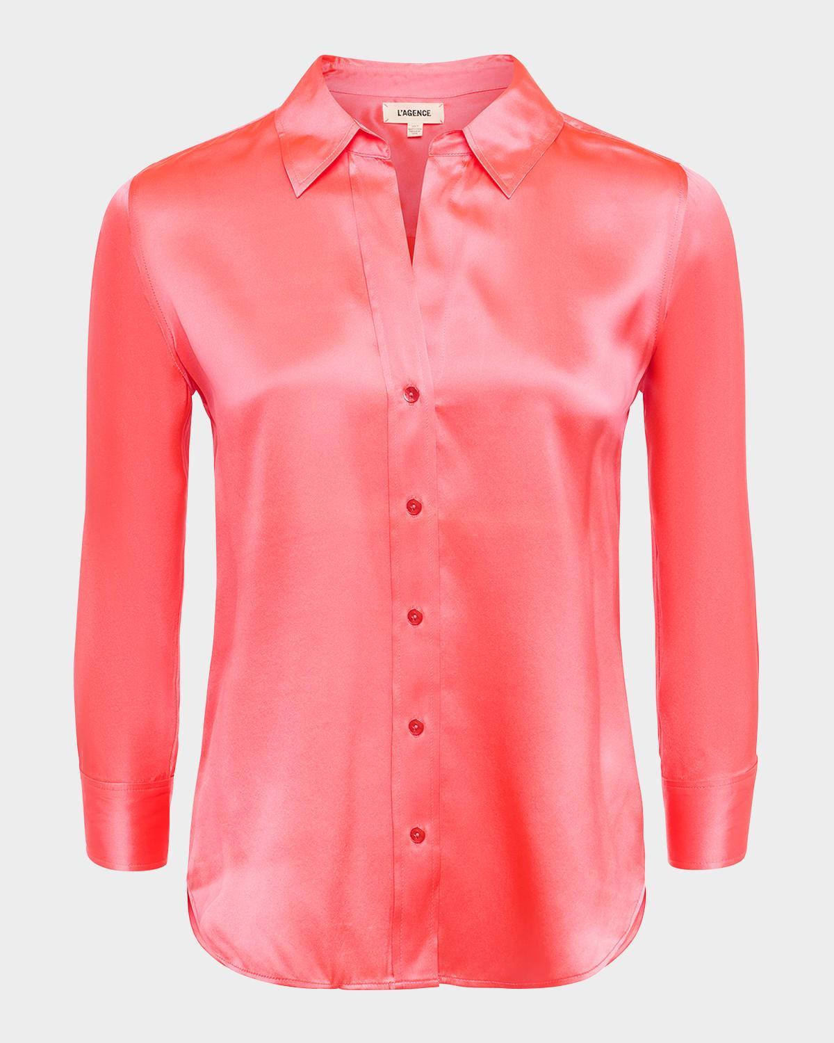 Dani Silk Satin 3/4-Sleeve Button-Down Blouse Product Image