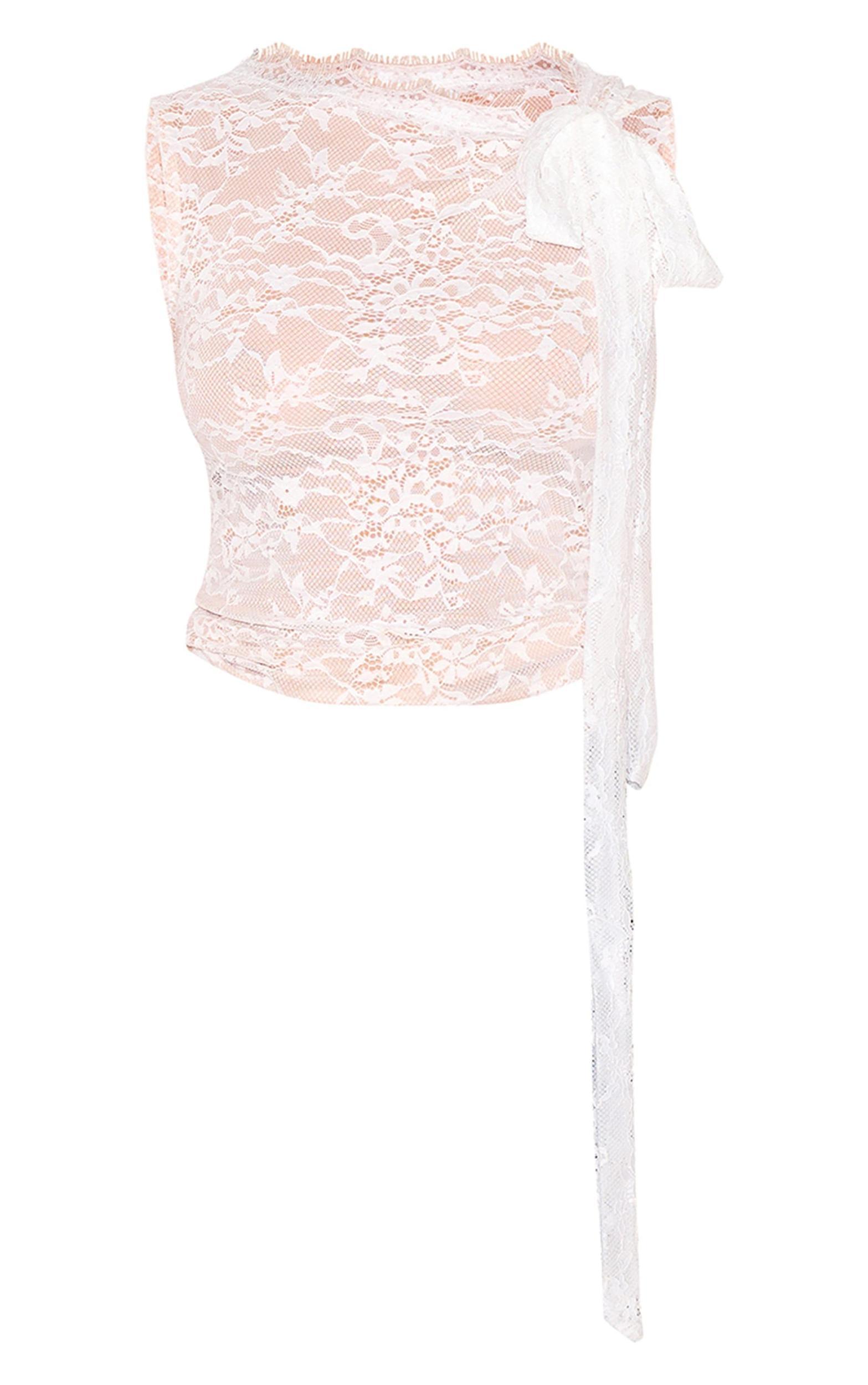 Cream Lace Bow Long Top Product Image