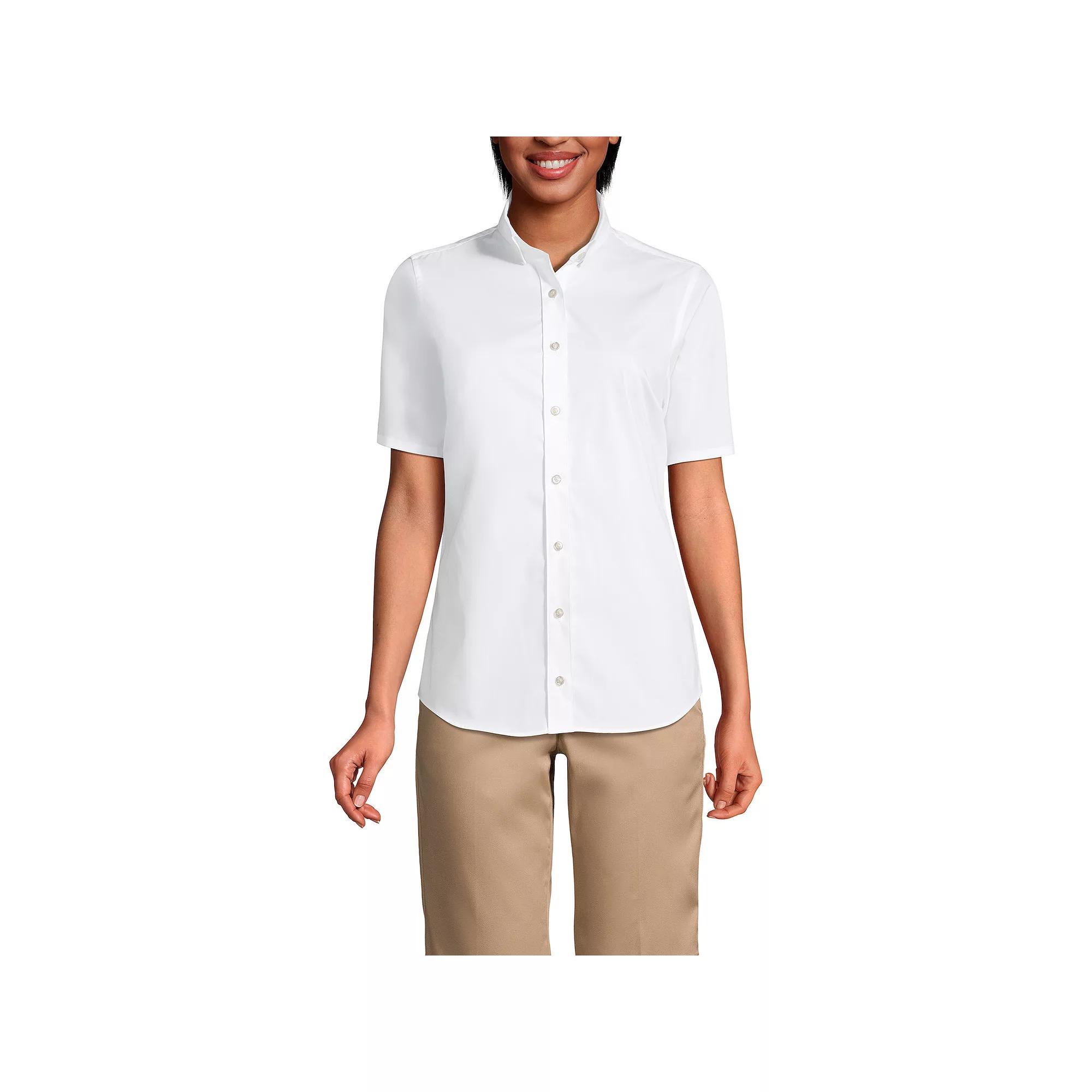 Women's Lands' End No Gape Short Sleeve Stretch Shirt, Size: 16, Light  Blue Product Image