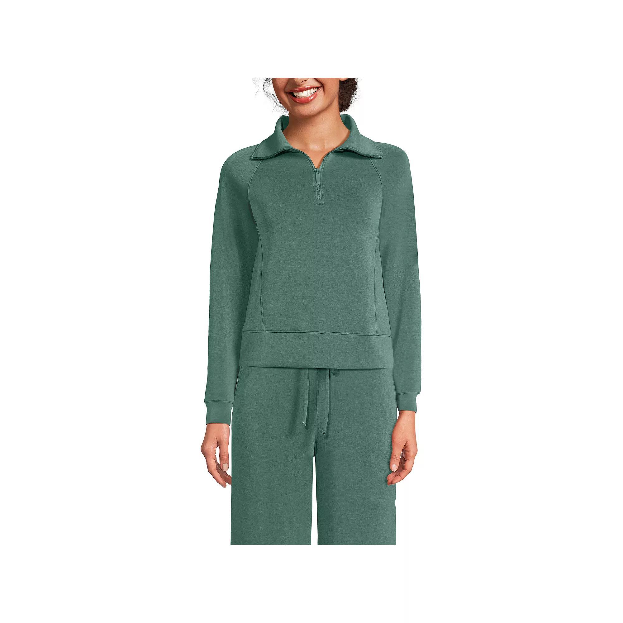 Women's Lands' End Long Sleeve Softest Touch Half-Zip Top, Size: XL, Washed Green Product Image