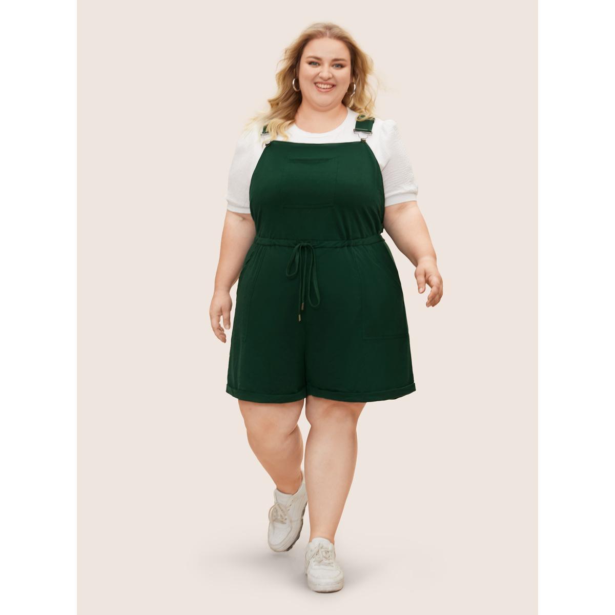 Plus Size Deepred Solid Pocket Drawstring Overall Romper Women Casual Sleeveless Non Everyday Loose Jumpsuits BloomChic 26/4X Product Image