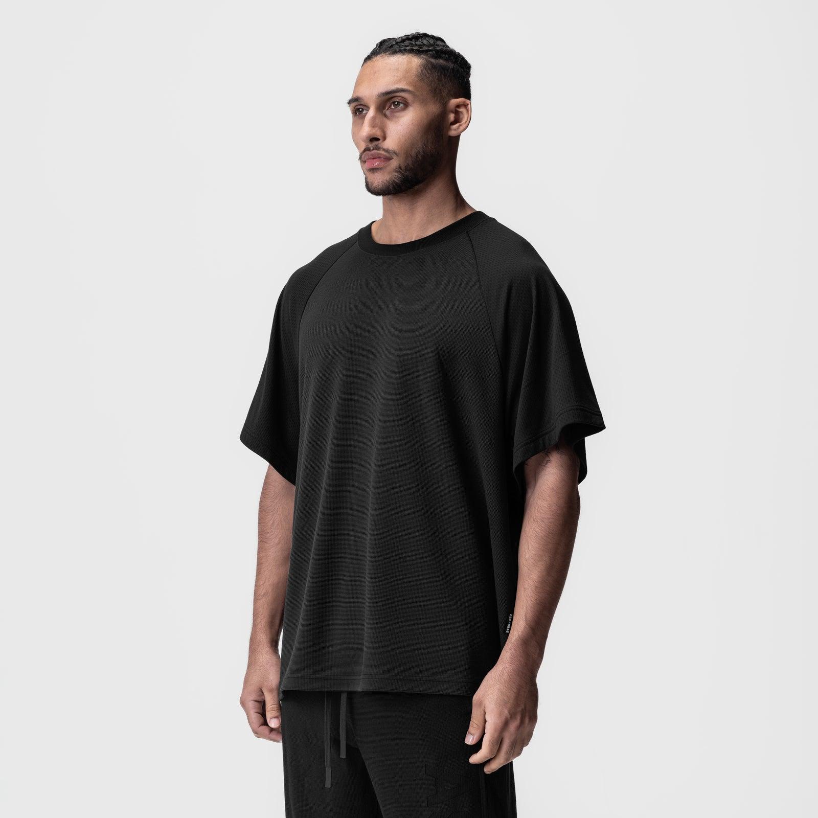 0946. Waffle Knit Oversized Tee - Black/Black Product Image