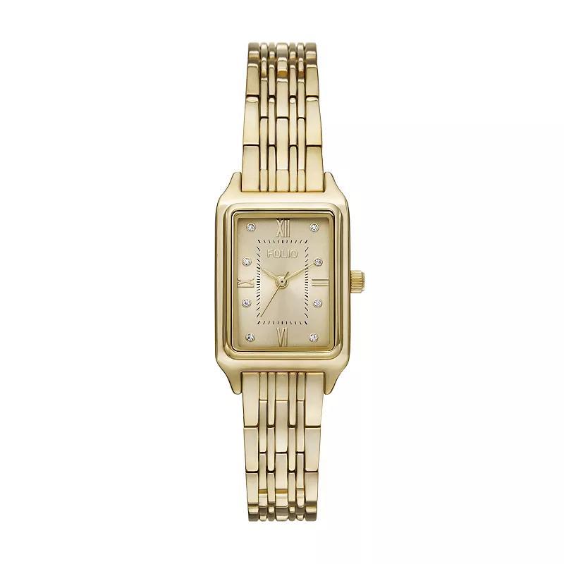 Folio Womens Rectangular Bracelet Watch, Gold Tone Product Image