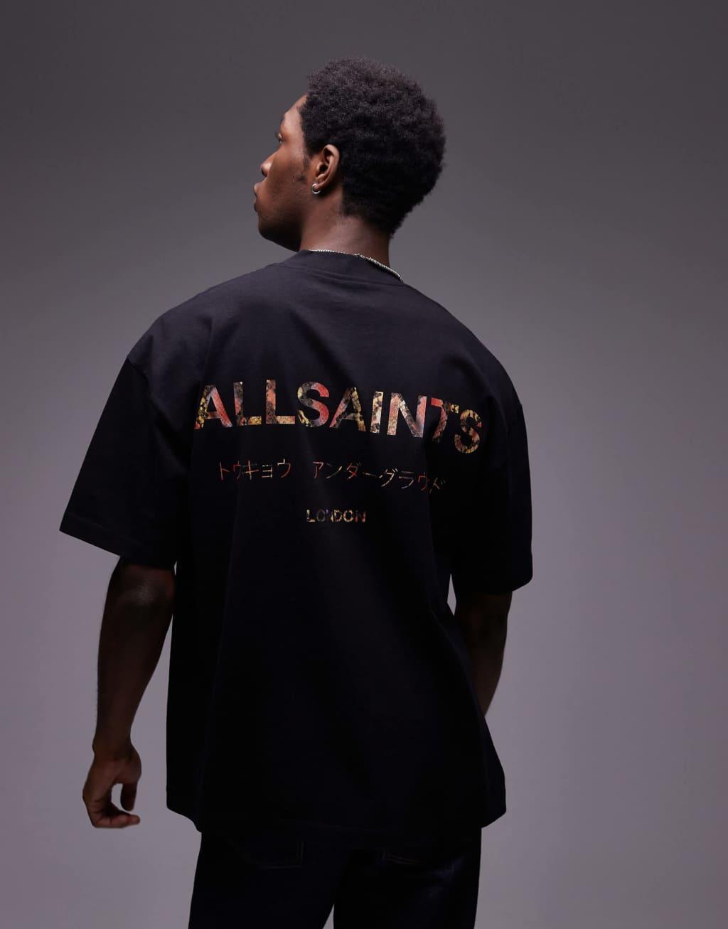 AllSaints Underground oversized T-shirt in black snake print Product Image