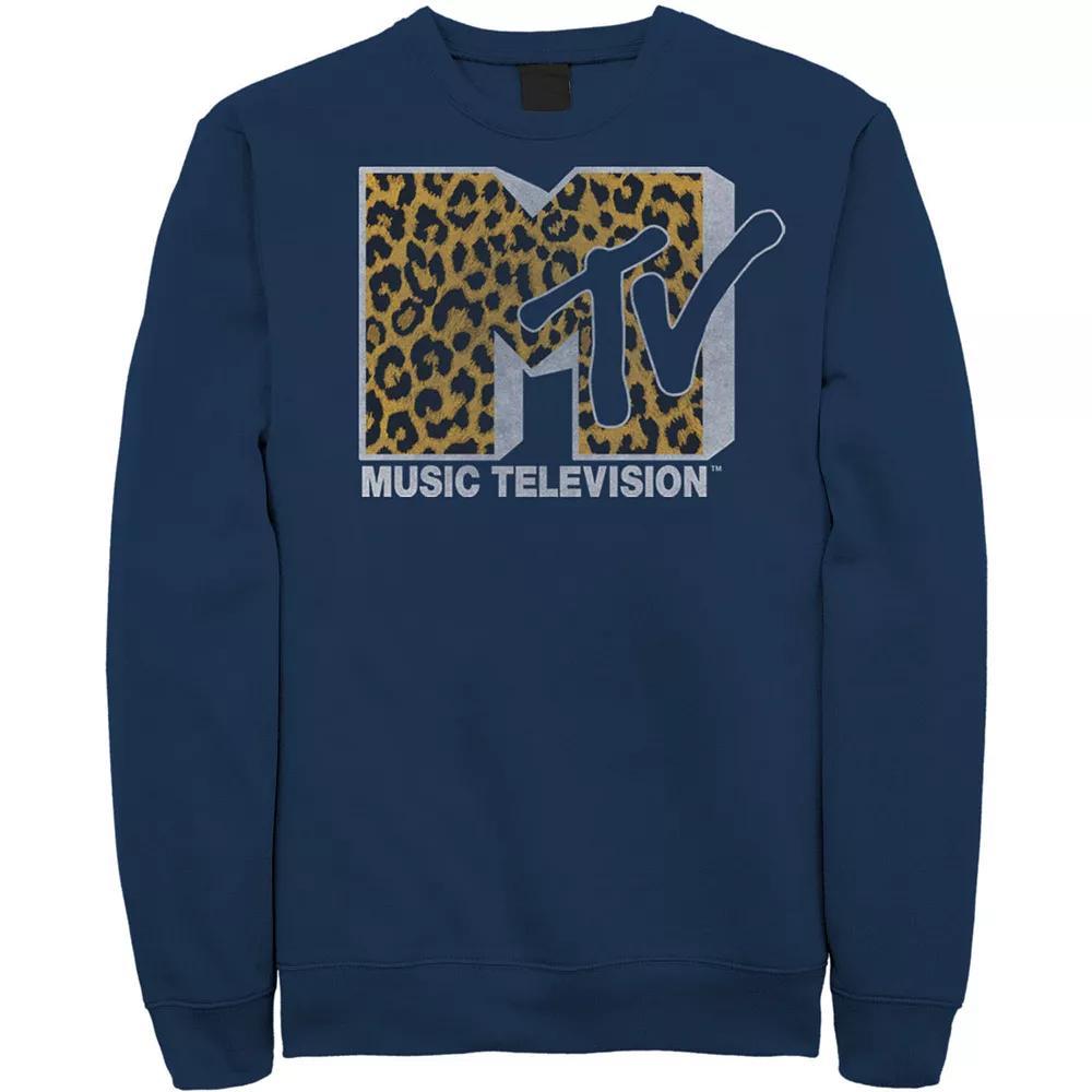 Men's MTV Logo Cheetah Print Sweatshirt, Size: Small, Blue Product Image