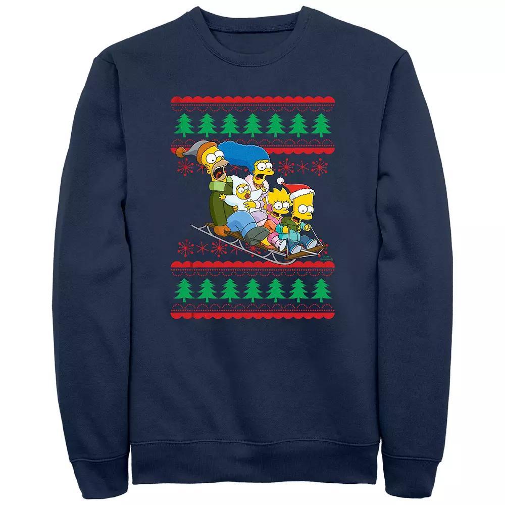 Men's The Simpsons Family Sleigh Ride Sweater Graphic Fleece, Size: Small, Blue Product Image