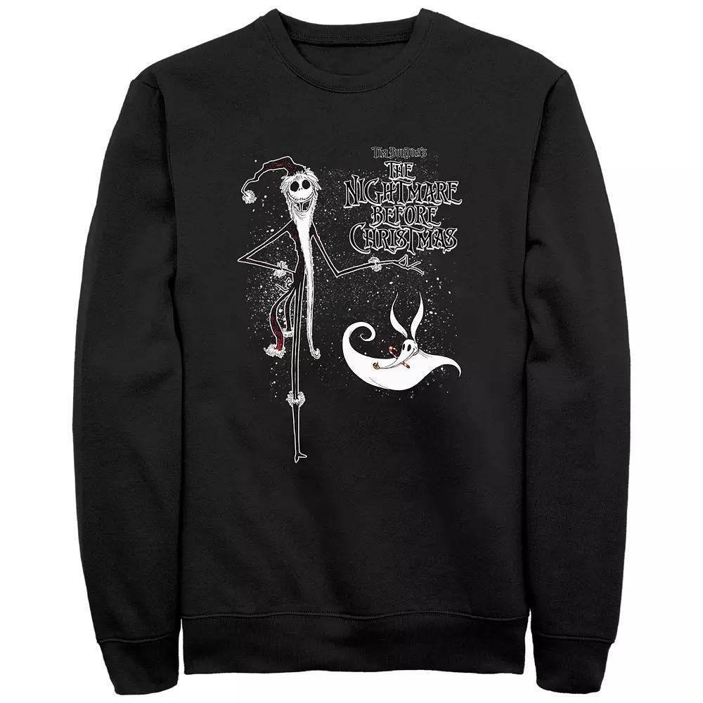 Men's Nightmare Before Christmas Snowy Santa Jack Skellington And Zero Sweatshirt, Size: XXL, Black Product Image