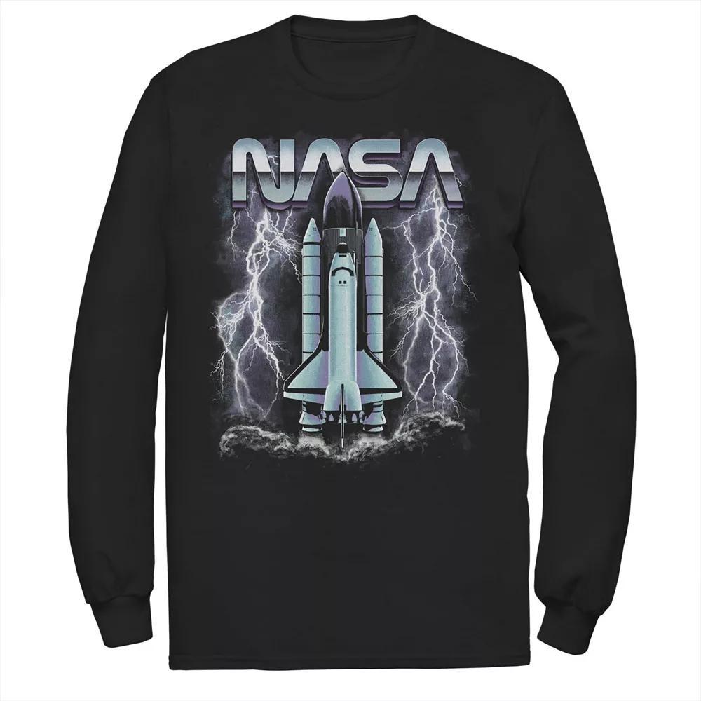 Men's NASA Rocket Ship Struck By Lightning Long Sleeve Graphic Tee, Size: XL, Black Product Image