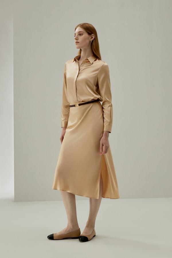 Basic Concealed Placket Silk Shirt Product Image