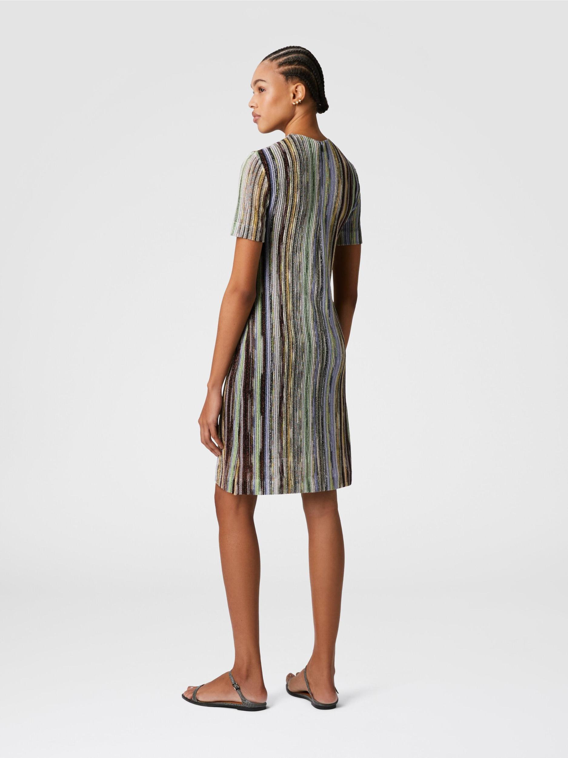 Short-sleeved mini-dress in striped lamé slub viscose Product Image