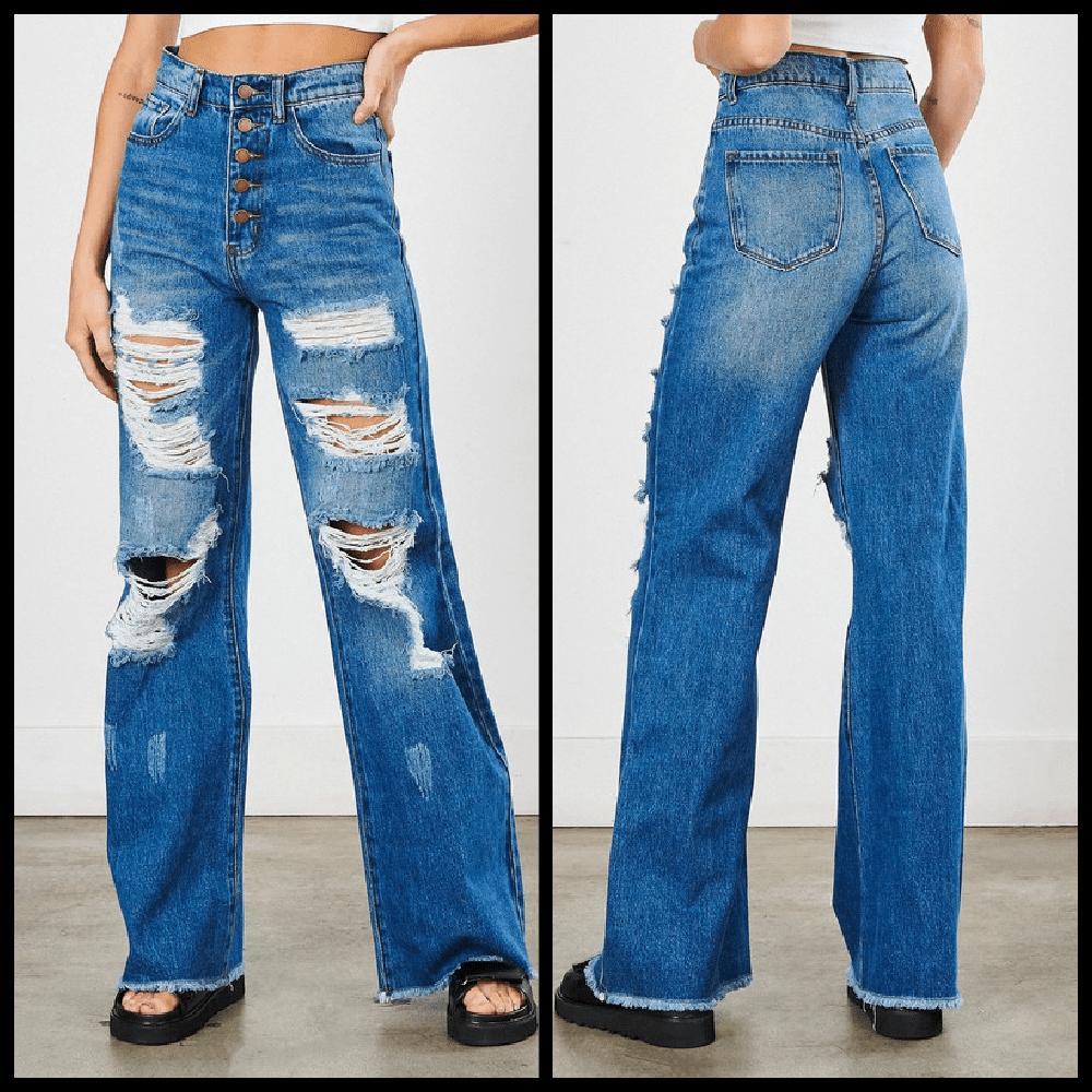 Too Blessed To Stress Wide Leg Jeans Product Image