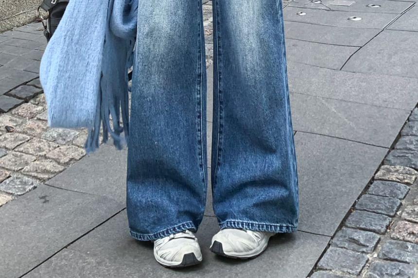 High Waist Washed Wide Leg Jeans Product Image