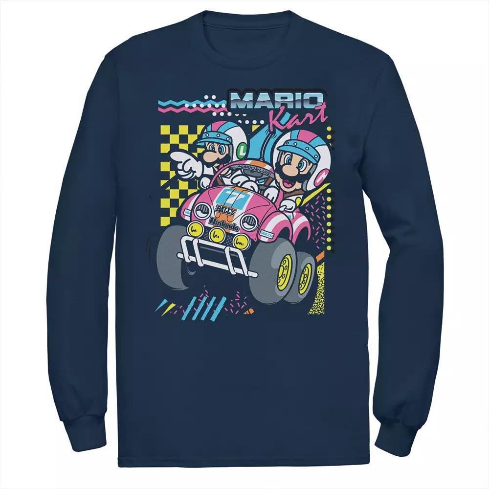 Big & Tall Nintendo Mario Kart Mario Luigi Darting Long Sleeve Graphic Tee, Men's, Size: 4XL Tall, Blue Product Image