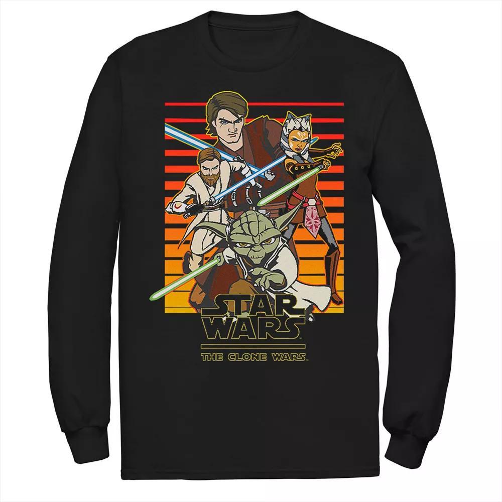 Men's Star Wars: Clone Wars Jedi Group Shot Retro Line Tee, Size: Large, Black Product Image