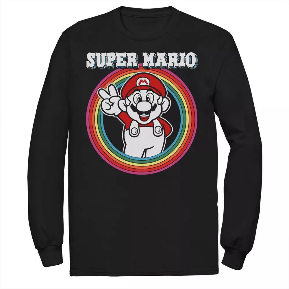 Men's Nintendo Super Mario Rainbow Mario Long Sleeve Tee, Size: 4XL, Black Product Image