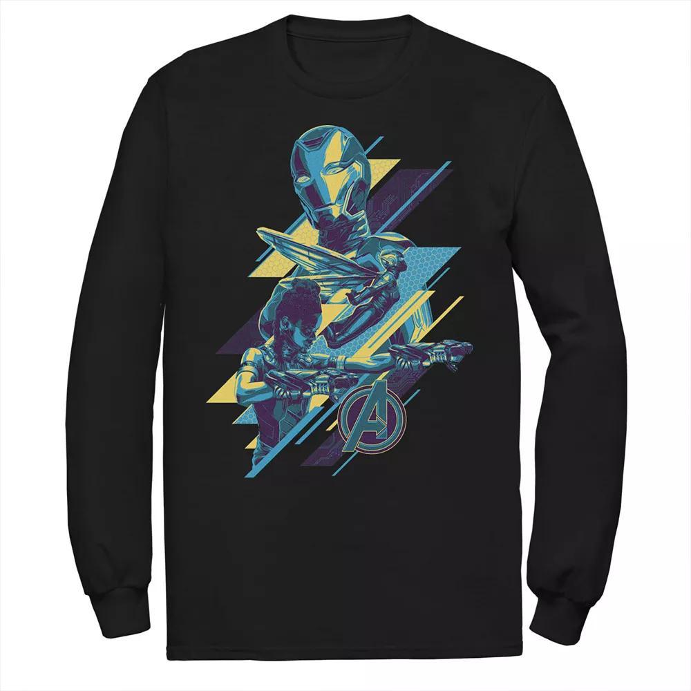 Men's Marvel Avengers Endgame Abstract Blue Hue Group Shot Logo Long Sleeve Graphic Tee, Size: Small, Black Product Image