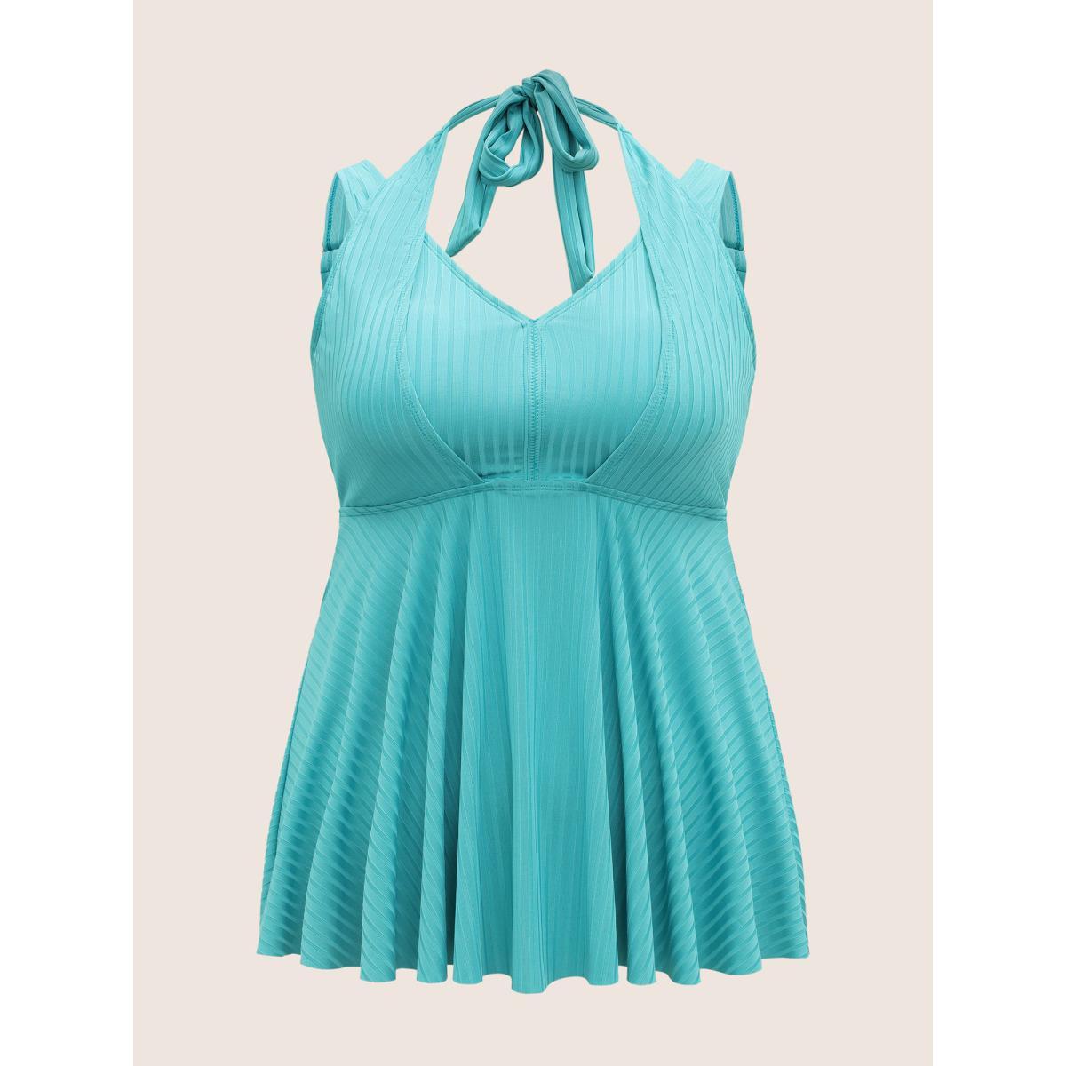 Plus Size Solid Texture Halter Ties Swim Top Women's Swimwear Mint Beach Non High stretch Bodycon Halter neck Curve Swim Tops BloomChic 30/6X Product Image