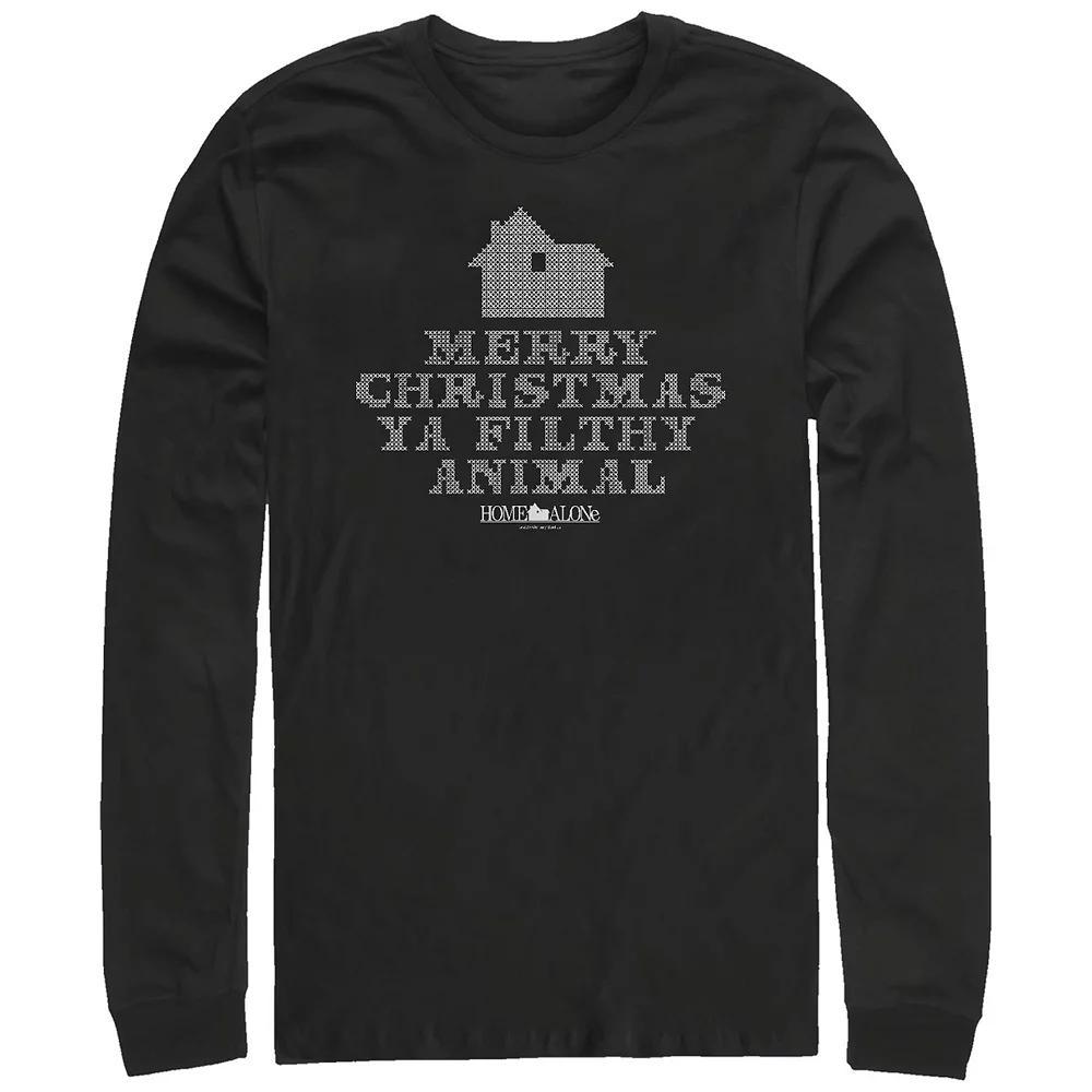 Big & Tall Home Alone Merry Christmas Ya Filthy Animal Cross Stitch Long Sleeve Graphic Tee, Men's, Size: 5XL, Black Product Image