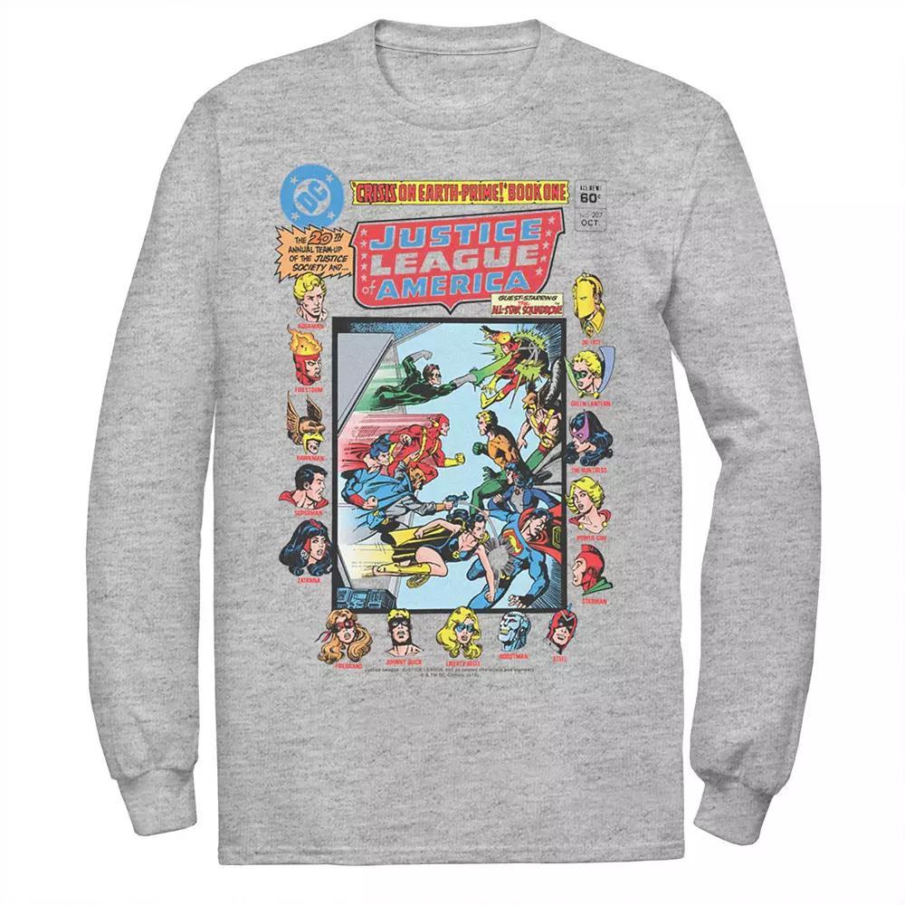 Men's Justice League Crisis On Earth Vintage Cover Tee, Size: Small, Athletic Grey Product Image