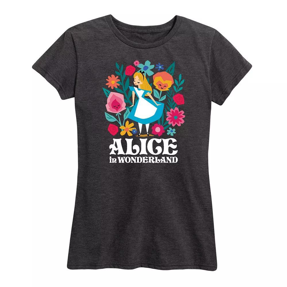 Disneys Alice in Wonderland Womens Flowers Graphic Tee, Girls Heather Grey Product Image
