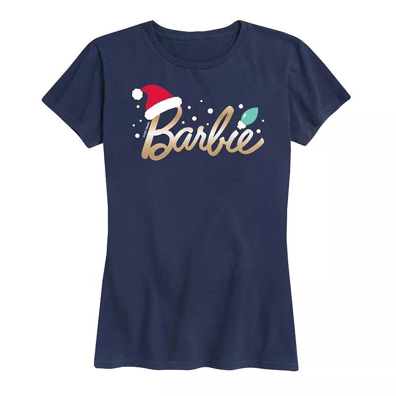 Womens Barbie Logo Santa Hat Graphic Tee, Girls Product Image