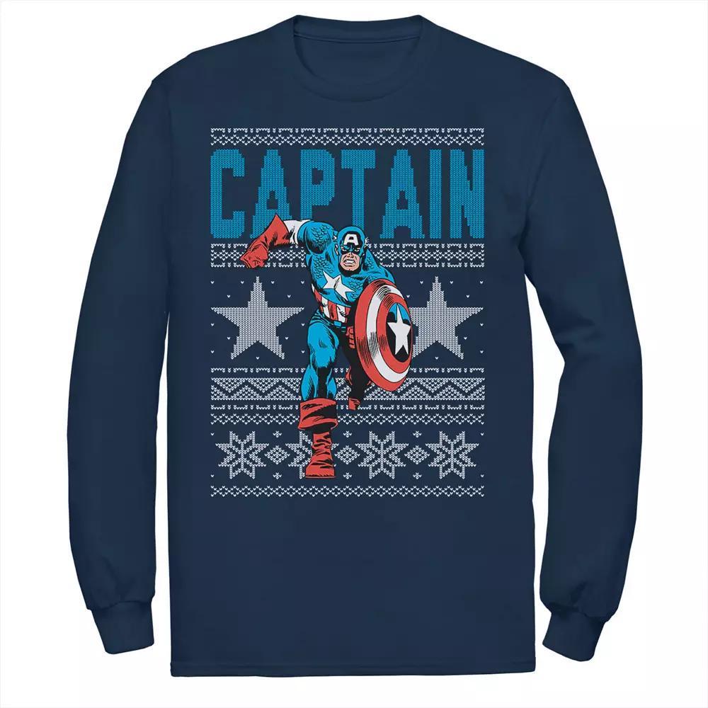 Men's Marvel Captain America Stars Ugly Christmas Sweater Tee, Size: Large, Blue Product Image