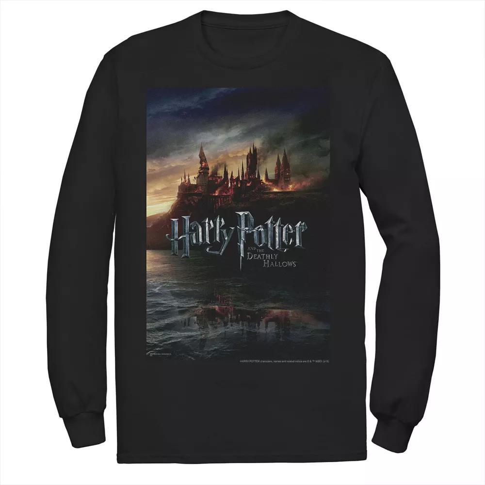 Men's Harry Potter And The Deathly Hallows Hogwarts Poster Long Sleeve Graphic Tee, Size: Small, Black Product Image