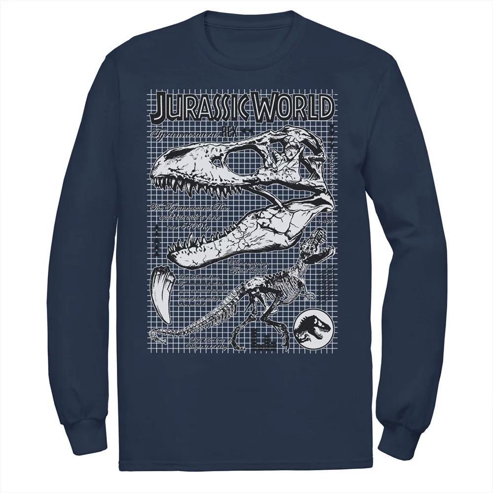 Men's Jurassic World Two T-Rex Bones Schematic Long Sleeve Graphic Tee, Size: Large, Blue Product Image