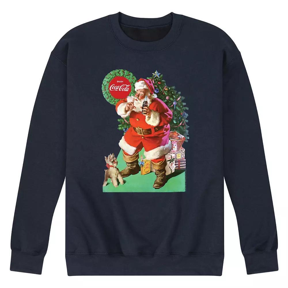 Men's CocaCola Vintage Santa with Dog Sweatshirt, Size: Large, Blue Product Image