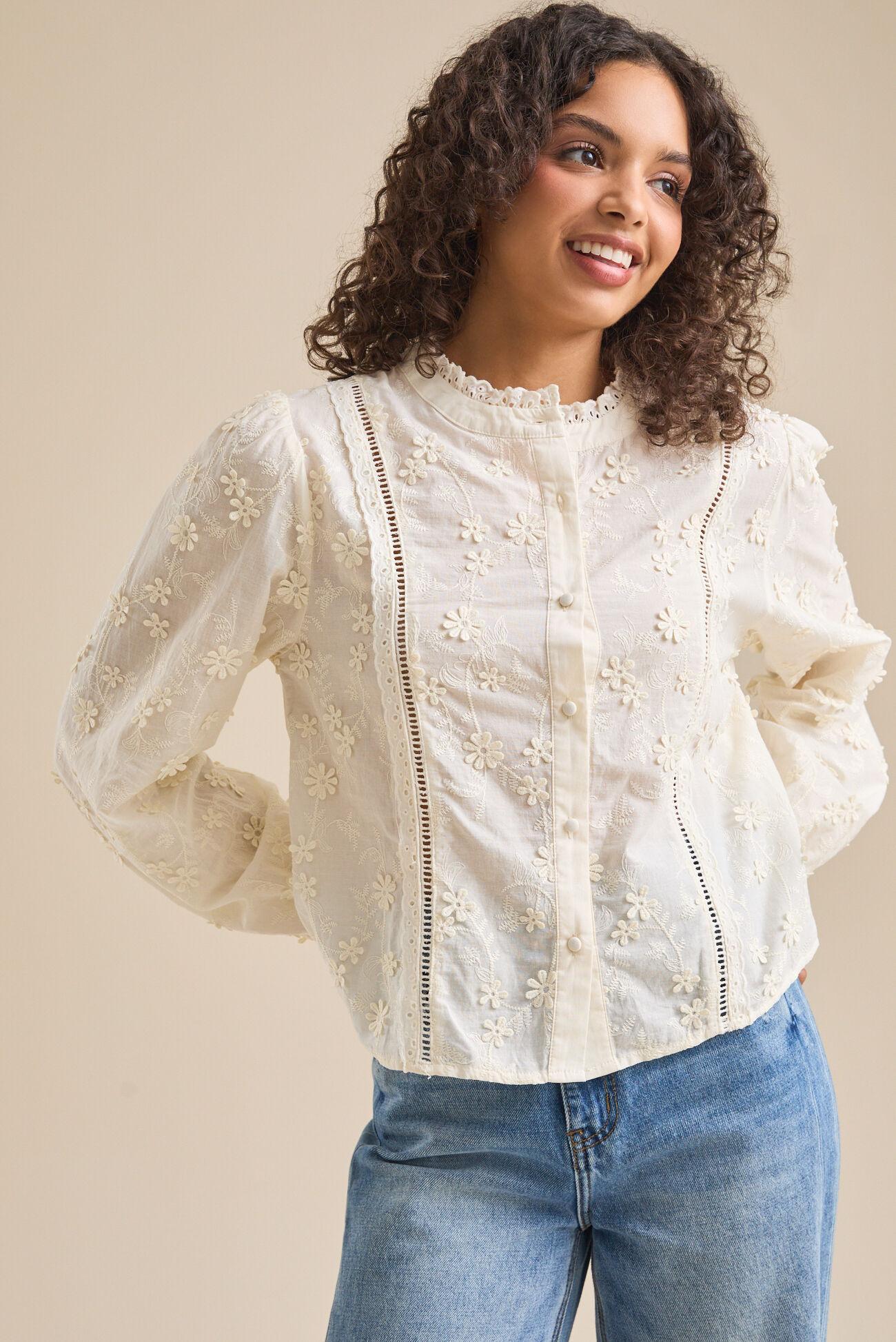 Mallory Embroidered Button-Up Blouse Product Image