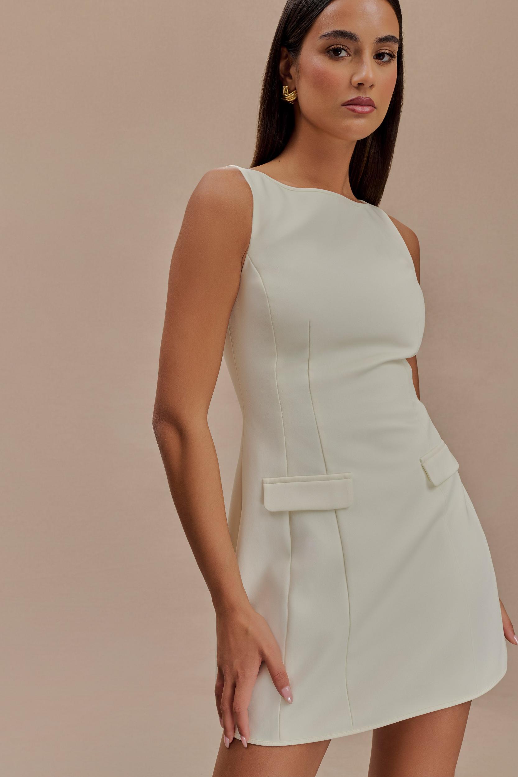 Evanna Sleeveless Suiting Mini Dress - Ivory Product Image