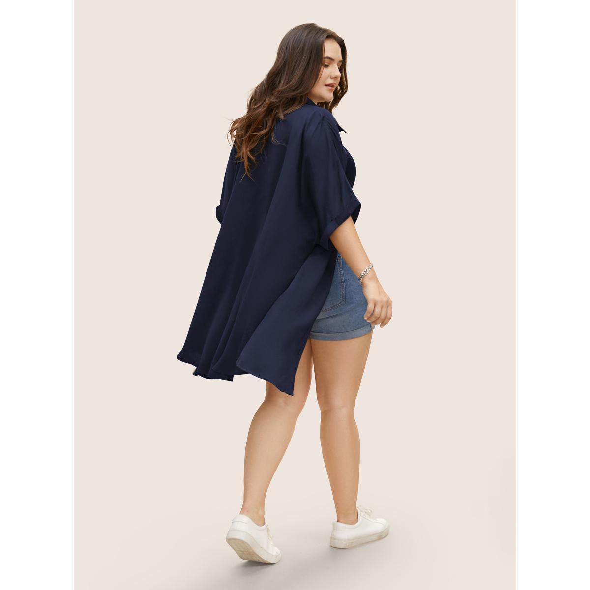 Plus Size Midnight Rayon Shirt Collar Cuffed Sleeve Pocket Blouse Women Casual Short sleeve Shirt collar Everyday Blouses BloomChic 18-20/2X Product Image