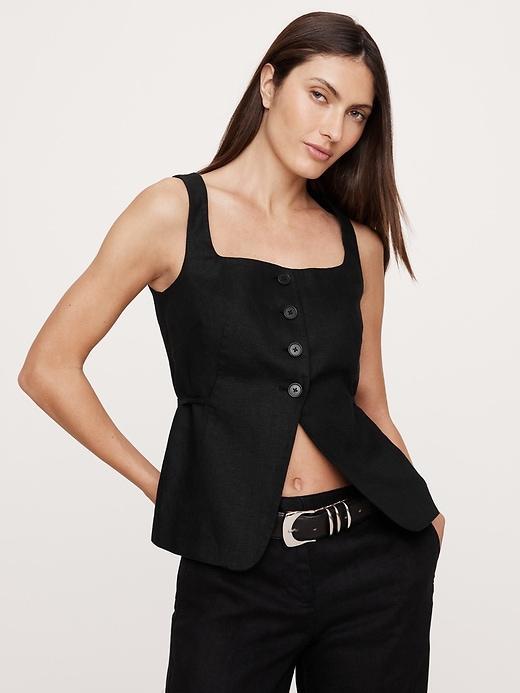 Linen Square-Neck Long Vest Product Image