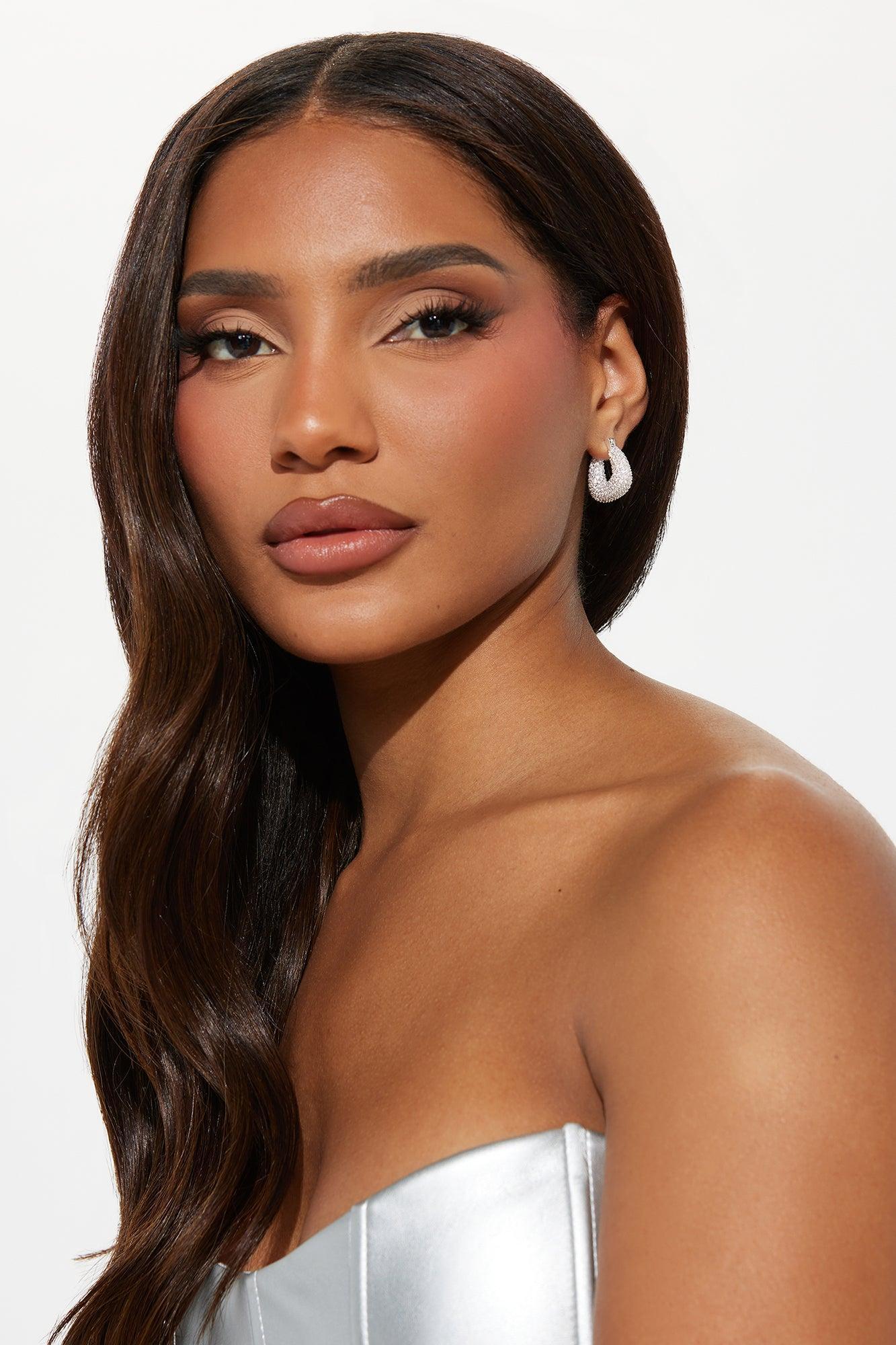 Center Spot Light Hoop Earrings - Silver Product Image
