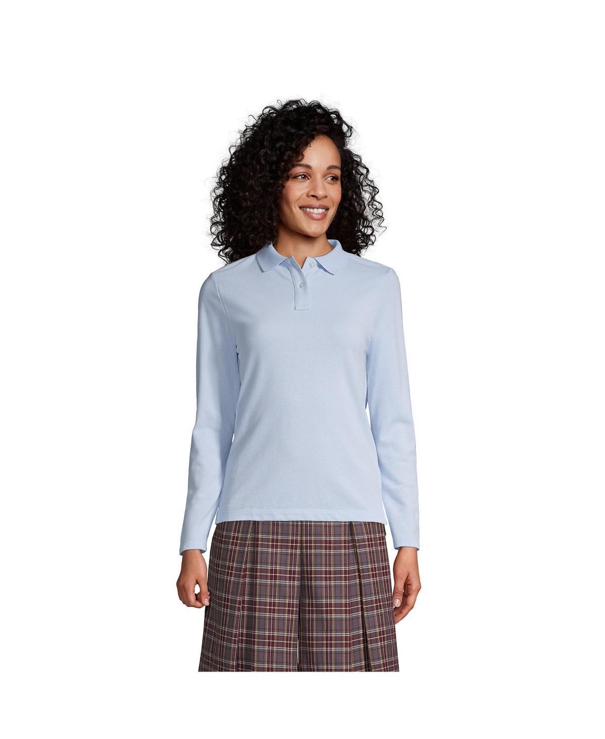 Women's Lands' End School Uniform Long Sleeve Mesh Polo Shirt, Size: Medium, Classic Blue Product Image