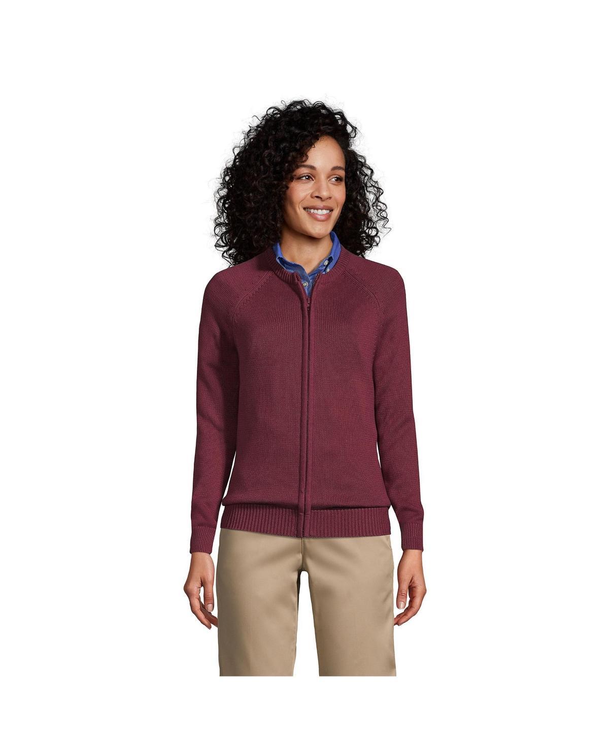 Women's Lands' End School Uniform Zipper-Front Cardigan Sweater, Size: Large, Classic Blue Product Image