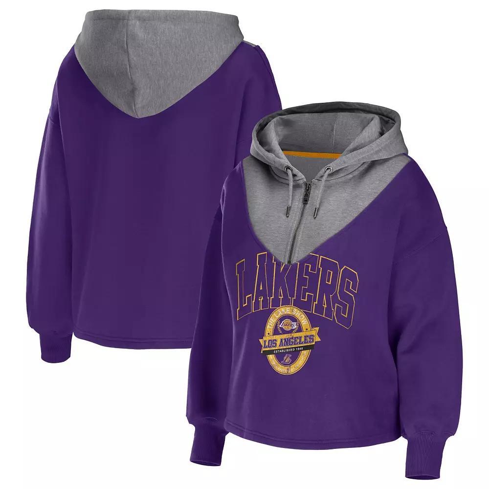 Women's WEAR by Erin Andrews Royal Philadelphia 76ers Pieced Quarter-Zip Hoodie Jacket, Size: Small, 76r Blue Product Image