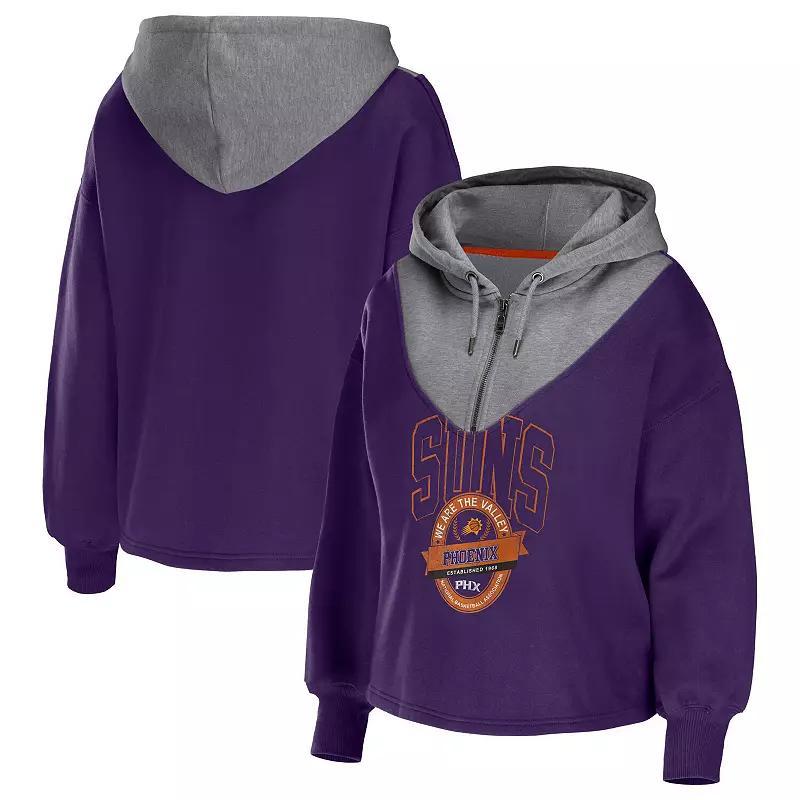Women's WEAR by Erin Andrews Royal Philadelphia 76ers Pieced Quarter-Zip Hoodie Jacket, Size: Small, 76r Blue Product Image