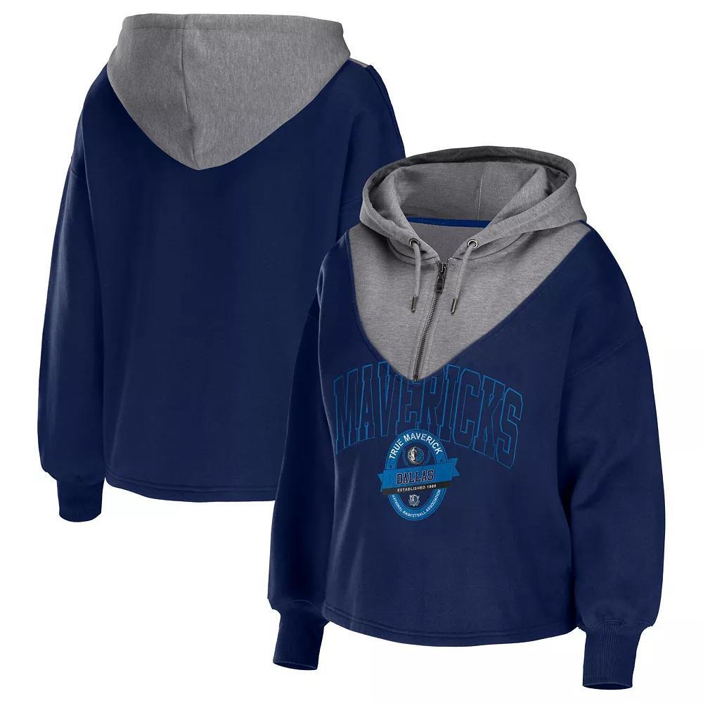 Women's WEAR by Erin Andrews Black Brooklyn Nets Pieced Quarter-Zip Hoodie Jacket, Size: Small Product Image