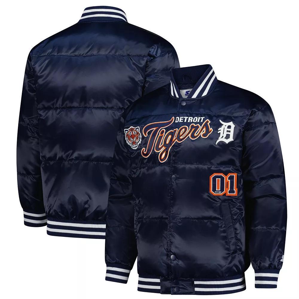 Men's Starter Navy Detroit Tigers Full-Snap Satin Jacket, Size: Small, Blue Product Image