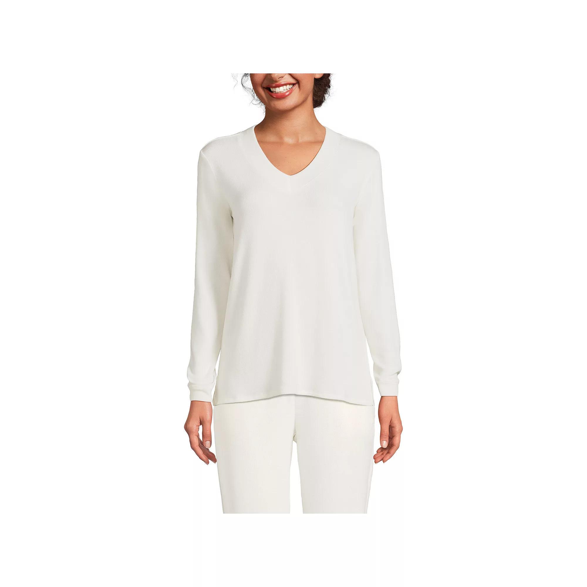 Women's Lands' End Cashtouch Faux Cashmere Cozy Long Sleeve Pajama Top, Size: Small, Ivory Product Image