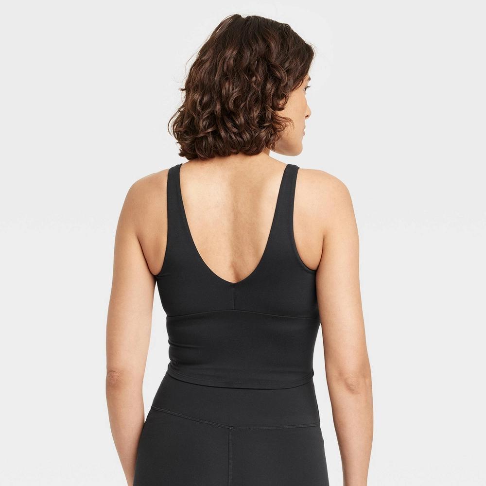Womens Flex Light Support V Neck Cropped Sports Bra - All In Motion Black S: Moisture Wicking, UPF 50+ Product Image