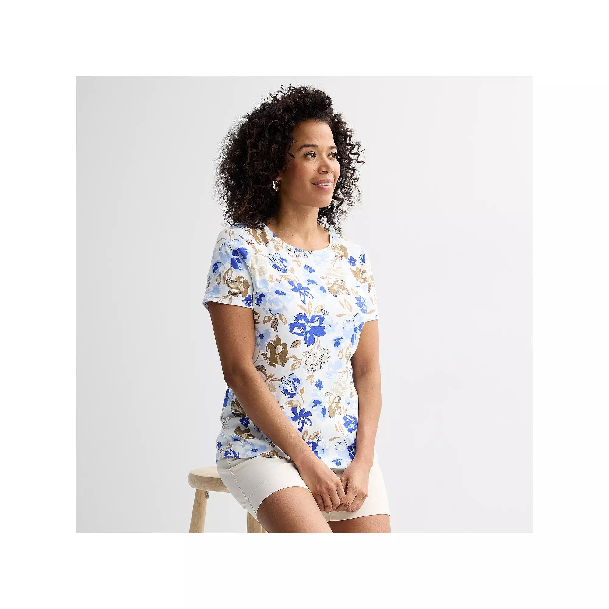 Women's Croft & Barrow® Essential Crewneck Tee, Size: XS, Blue Exploded Floral Product Image