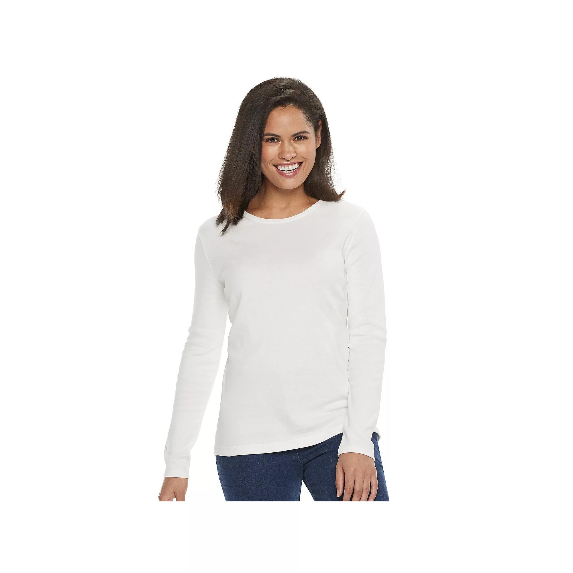 Women's Croft & Barrow® Essential Long-Sleeve Crewneck Tee, Size: Large, White Product Image