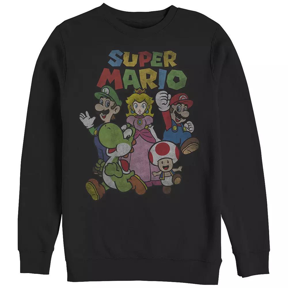 Men's Super Mario Distressed Group Photo Fleece Sweatshirt, Size: Medium, Black Product Image