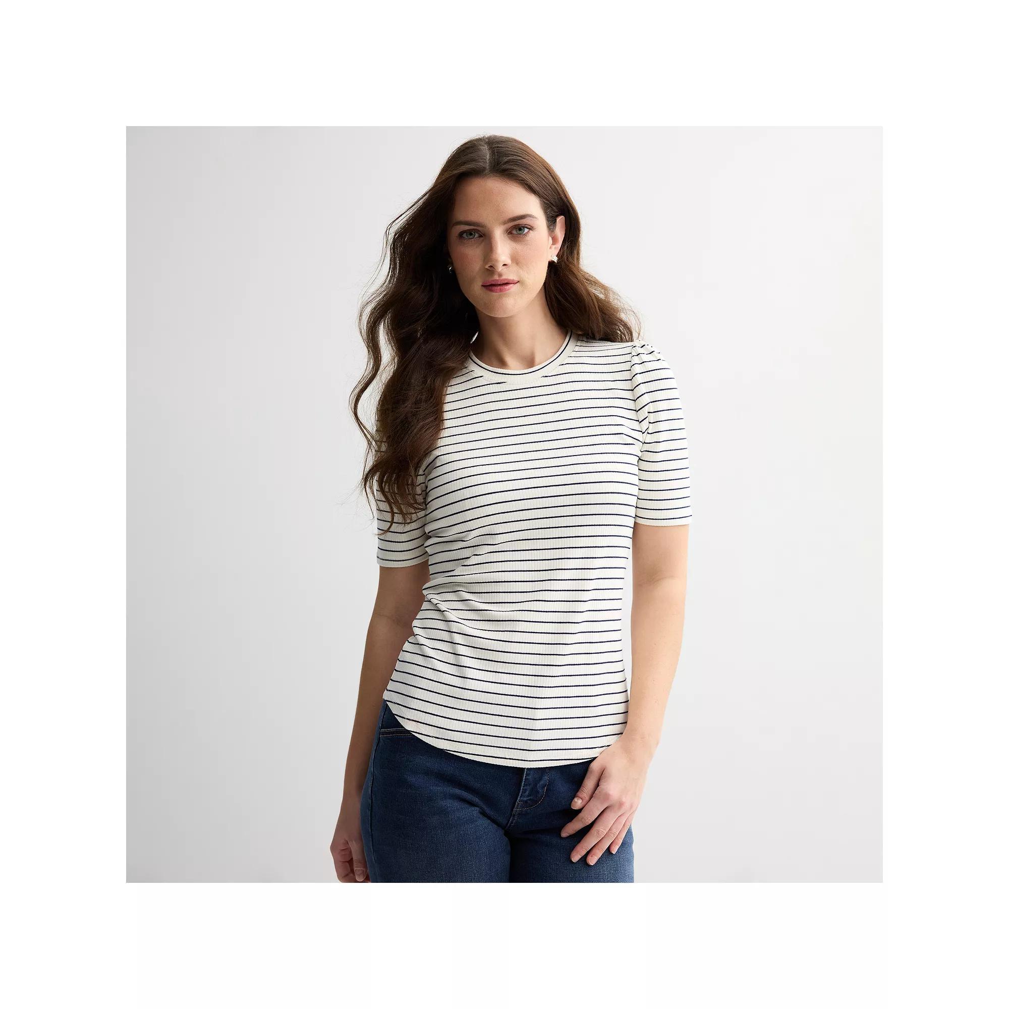 Women's Draper James Short Sleeve Crewneck Tee, Size: XXL, Ivory Navy Stripe Product Image