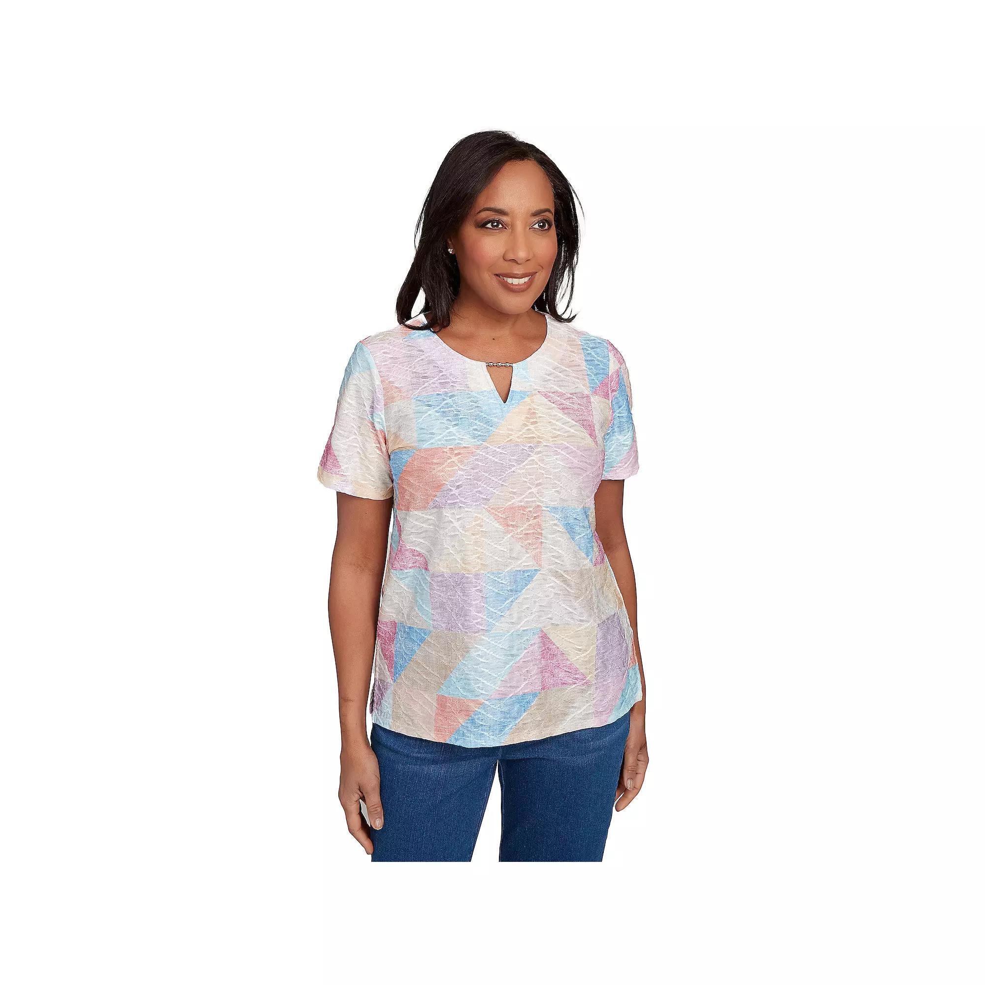 Women's Alfred Dunner Geometric Patchwork Tee, Size: Small, Pastel Product Image