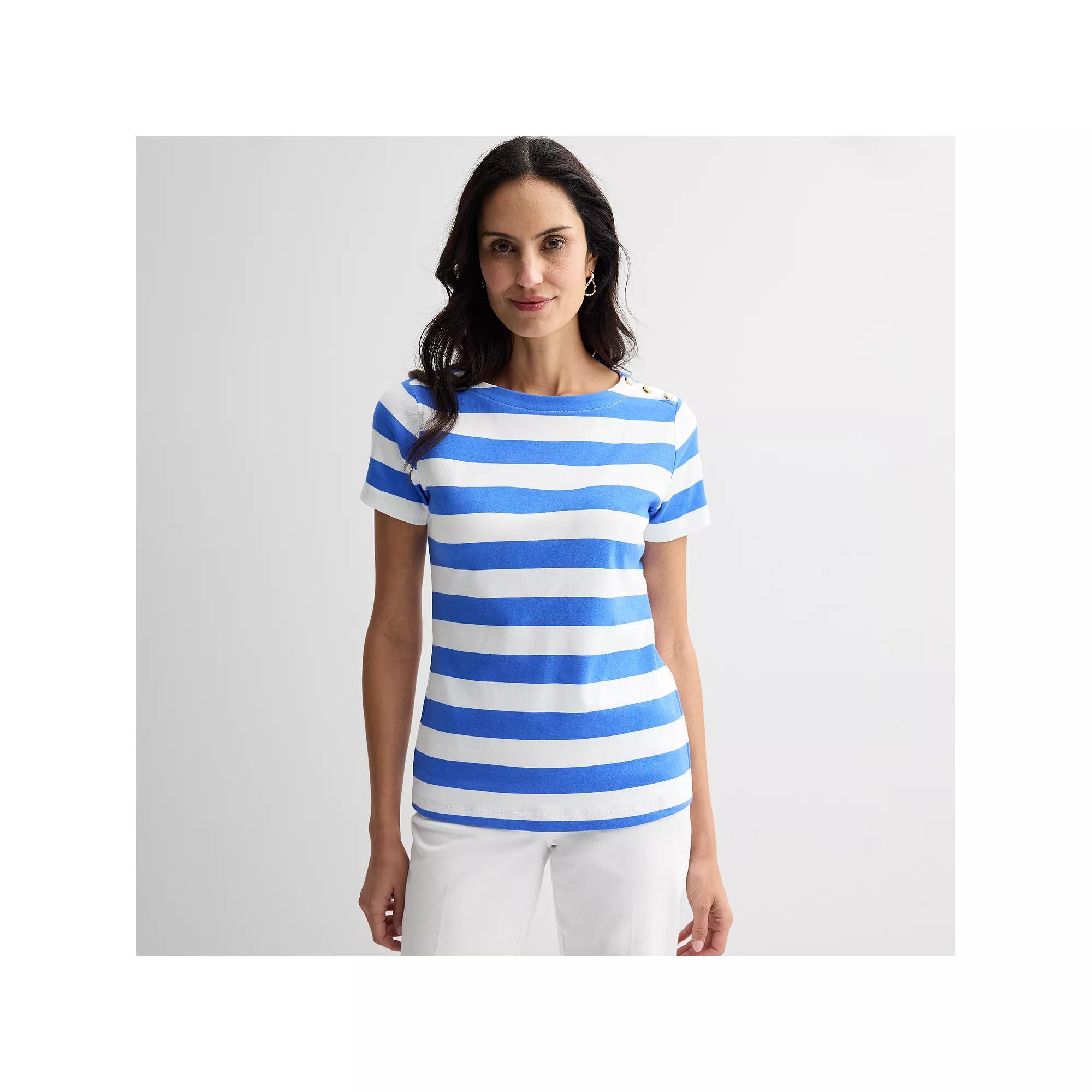 Women's Croft & Barrow® Button Shoulder Tee, Size: XXL, White Shore Product Image